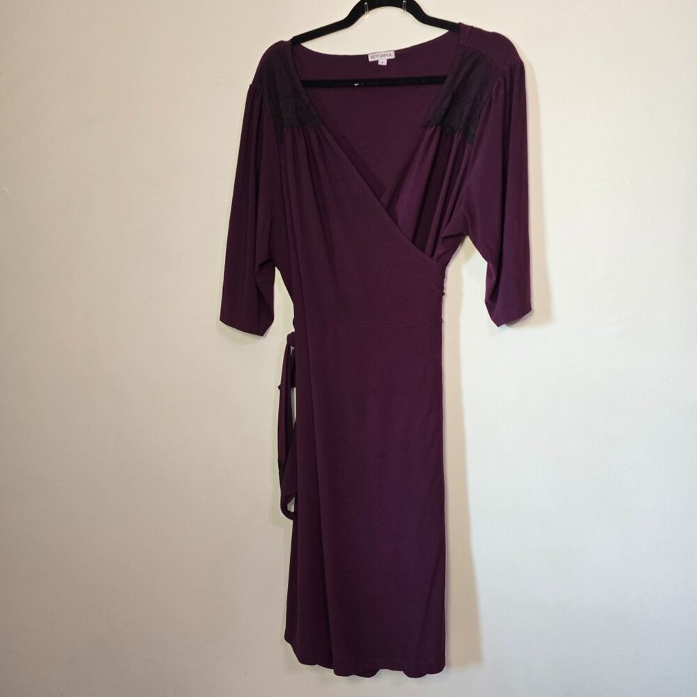 Kiyonna - Women's Size 3X True Wrap Dress - Plum Purple with Black Lace Details